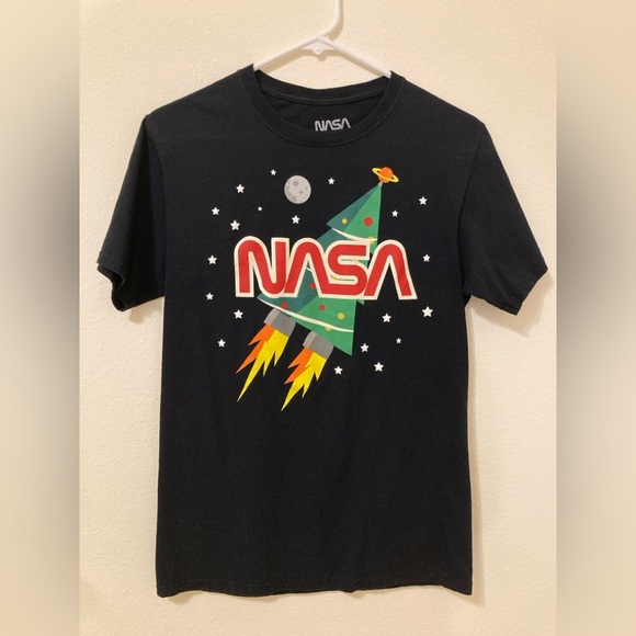 NASA Tops - NASA Christmas Graphic T-Shirt Ladies Fit Black Holiday Space Tee Size S